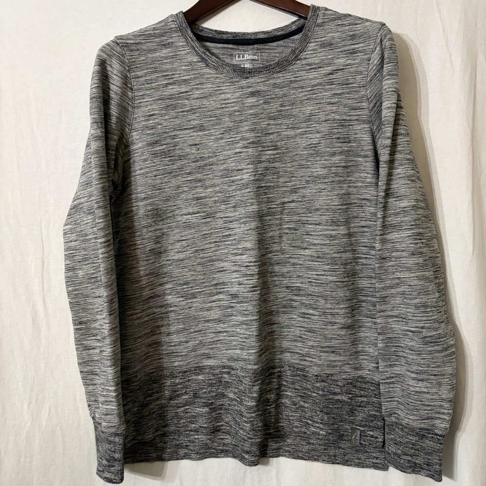 LL Bean Sweater Women's Small Heathered Grey Long Sleeve Crew Neck Cotton Blend